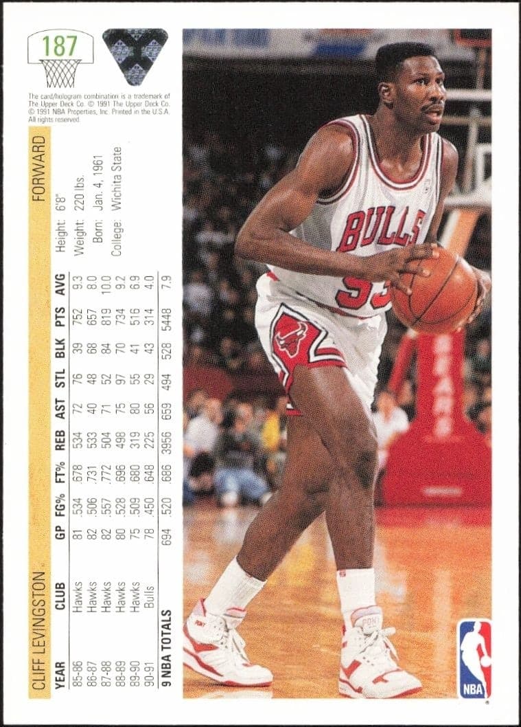 1991-92 Upper Deck Cliff Levingston #187 basketball trading card back