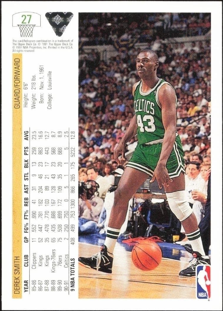 1991-92 Upper Deck Derek Smith #27 basketball trading card back