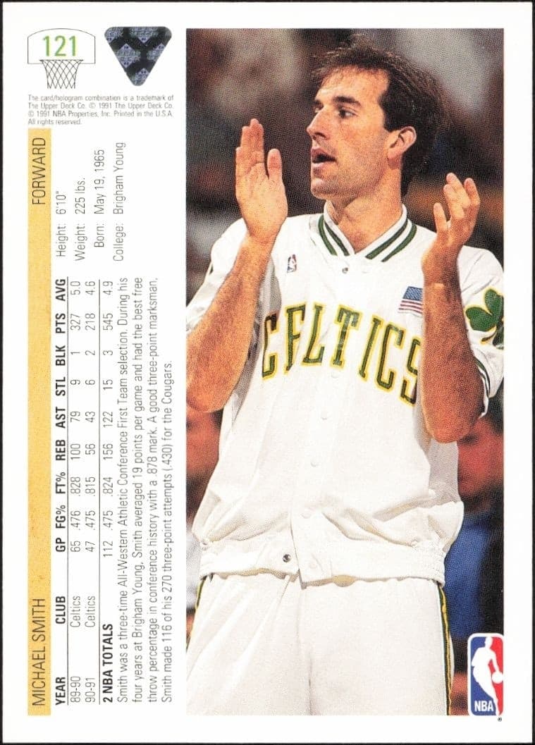 1991-92 Upper Deck Michael Smith #121 basketball trading card back
