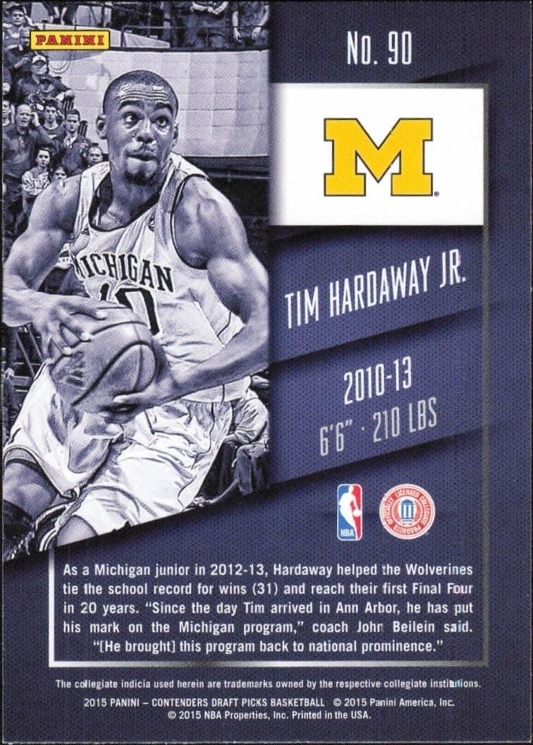 2015-16 Panini Contenders Draft Picks Tim Hardaway Jr. #90 basketball trading card back