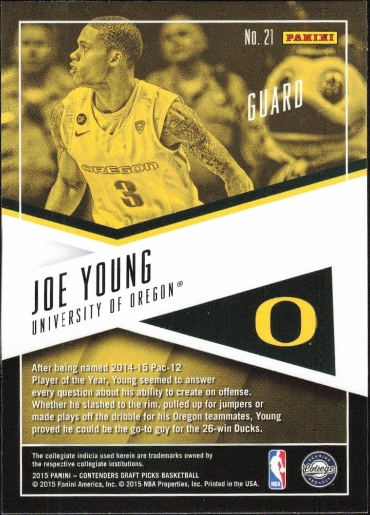 2015-16 Panini Contenders Draft Picks Joe Young #21 basketball trading card back