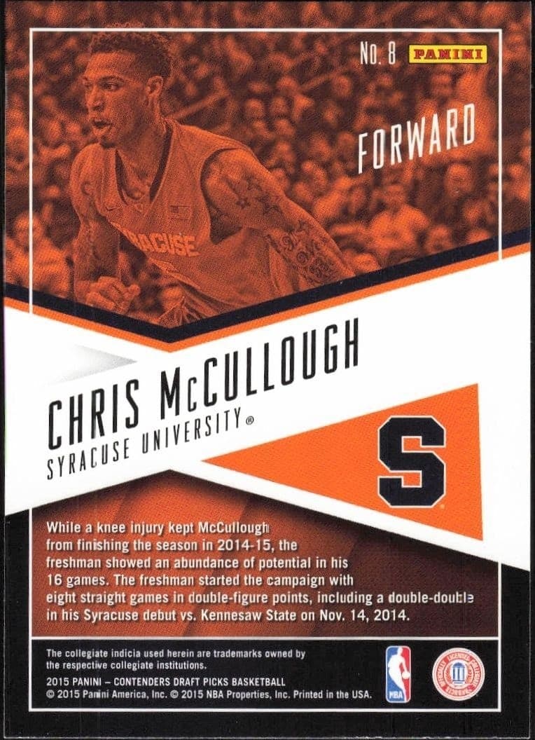 2015-16 Panini Contenders Draft Picks Chris McCullough #8 basketball trading card back