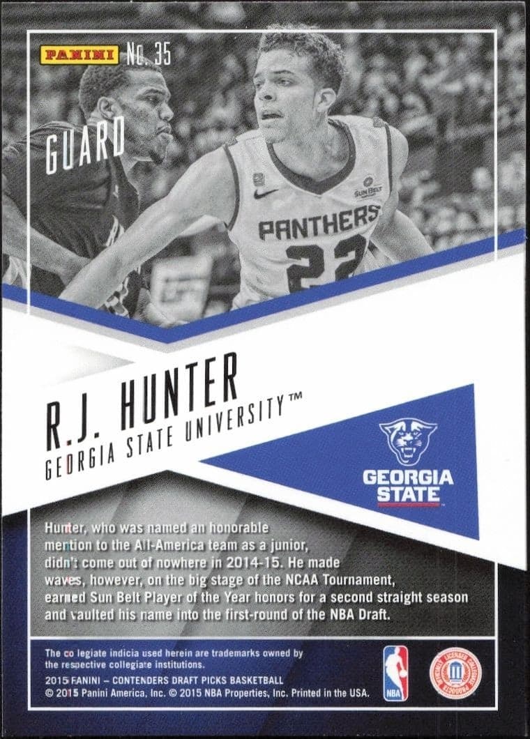 2015-16 Panini Contenders Draft Picks R.J. Hunter #35 basketball trading card back