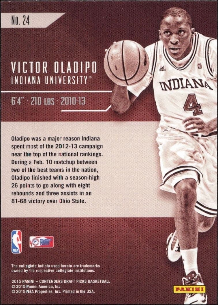 2015-16 Panini Contenders Draft Picks Victor Oladipo #24 basketball trading card back