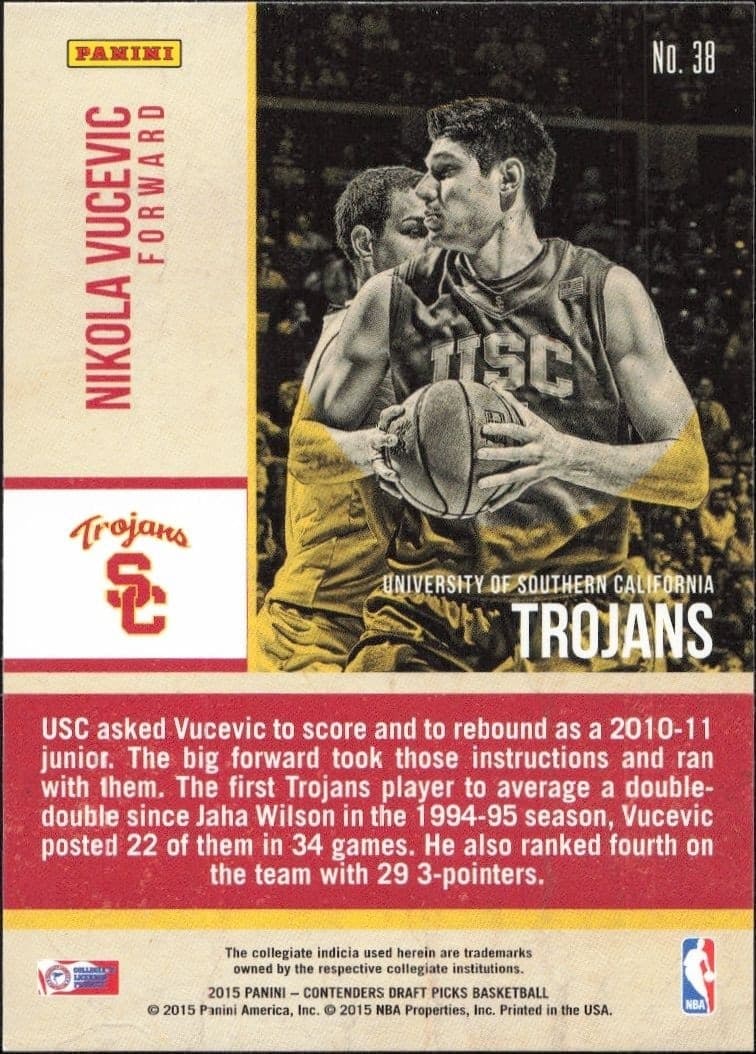 2015-16 Panini Contenders Draft Picks Nikola Vucevic #38 basketball trading card back