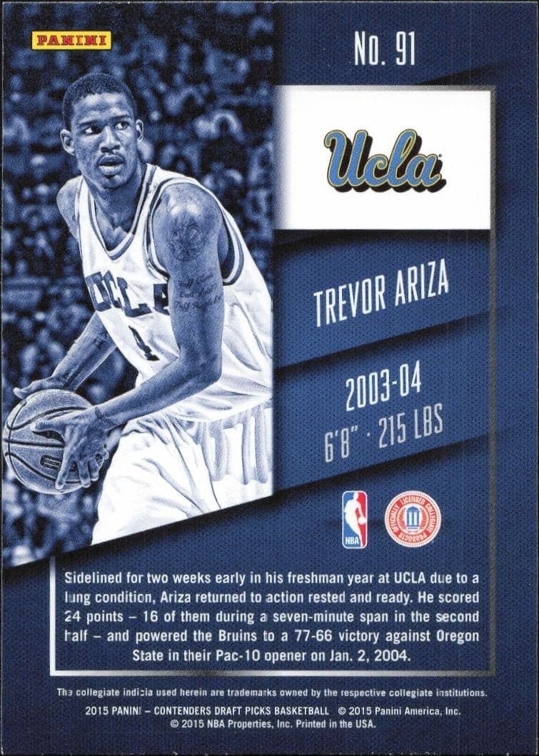2015-16 Panini Contenders Draft Picks Trevor Ariza #91 basketball trading card back