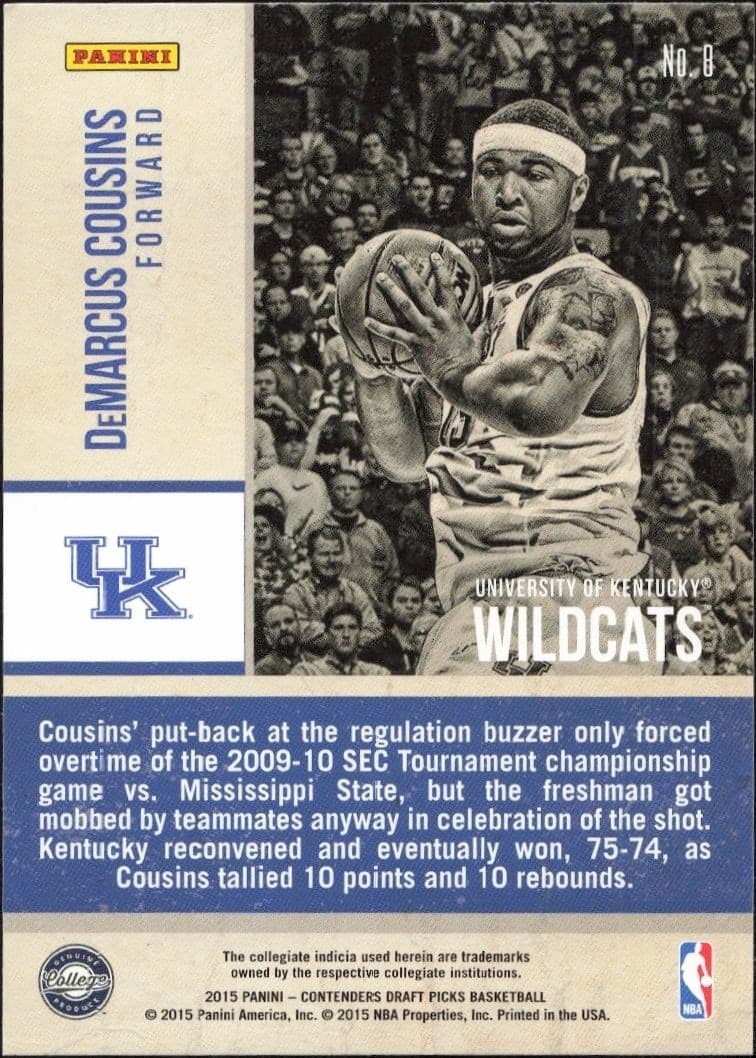 2015-16 Panini Contenders Draft Picks DeMarcus Cousins #8 basketball trading card back