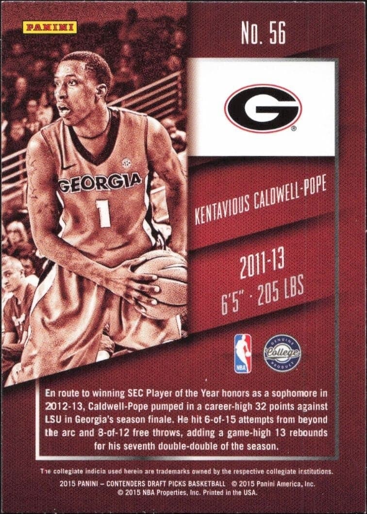 2015-16 Panini Contenders Draft Picks Kentavious Caldwell-Pope #56 basketball trading card back