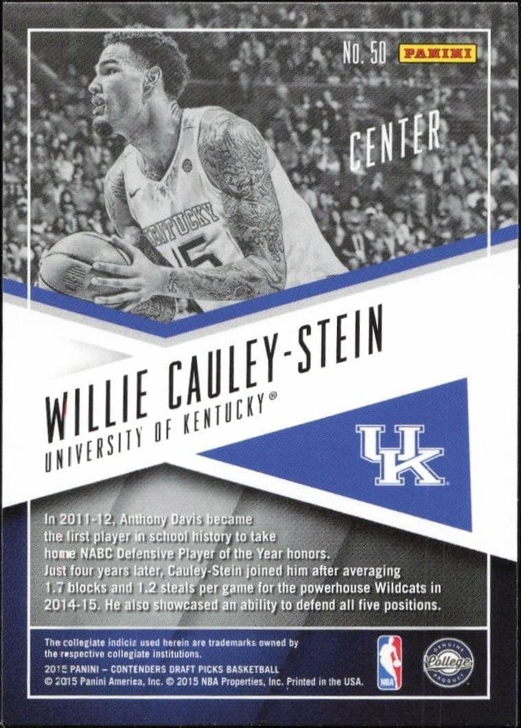 2015-16 Panini Contenders Draft Picks Willie Cauley-Stein #50 basketball trading card back