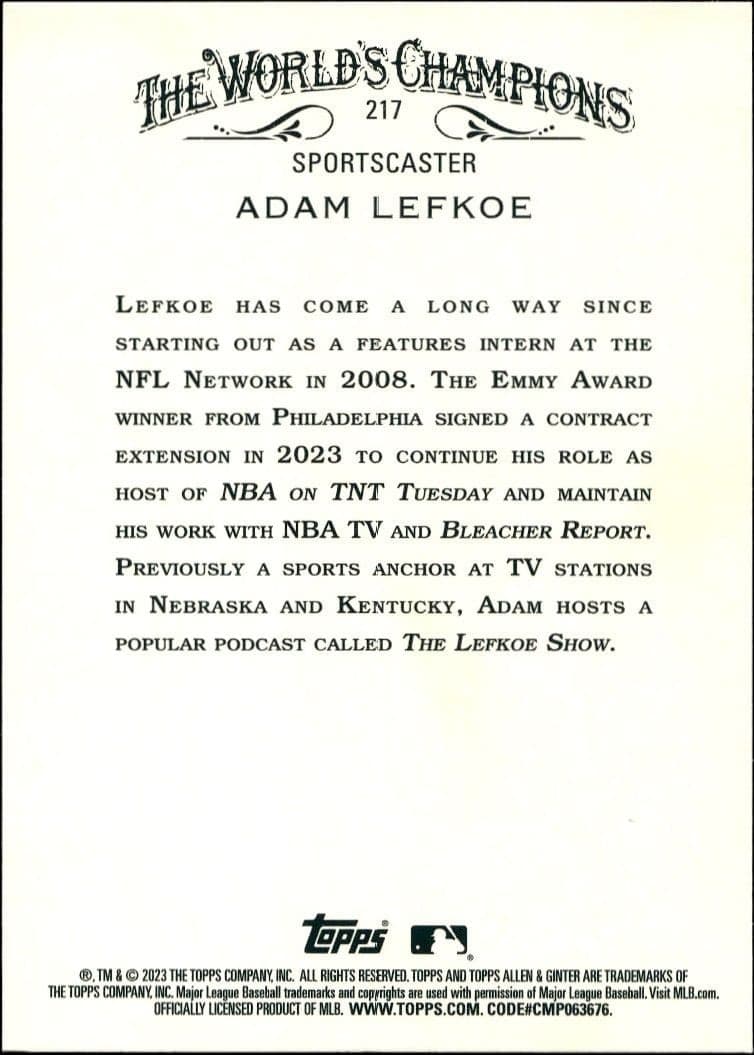 2023 Topps Allen & Ginter Adam Lefkoe #217 baseball trading card back