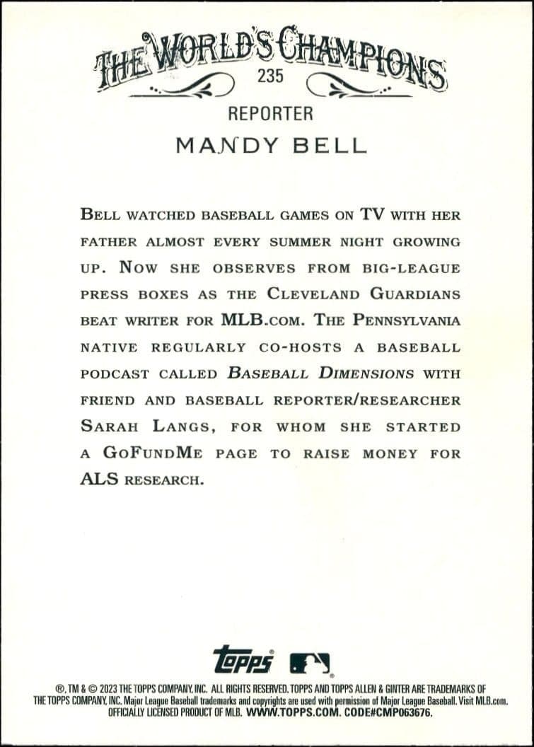 2023 Topps Allen & Ginter Mandy Bell #235 baseball trading card back