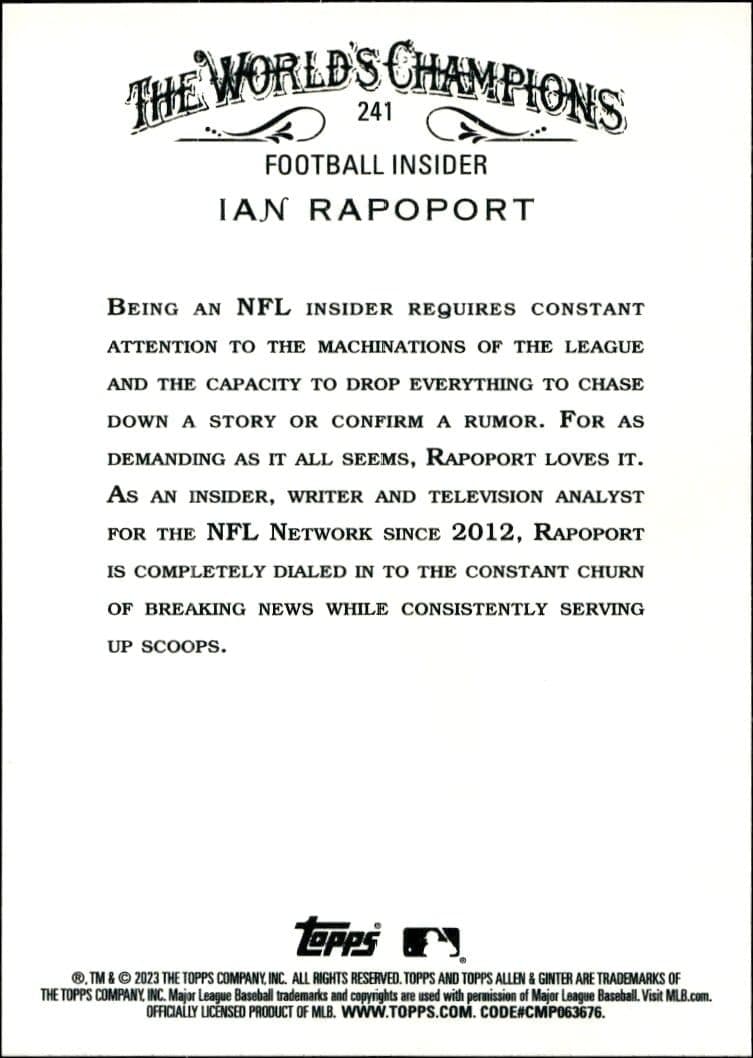 2023 Topps Allen & Ginter Ian Rapoport #241 baseball trading card back