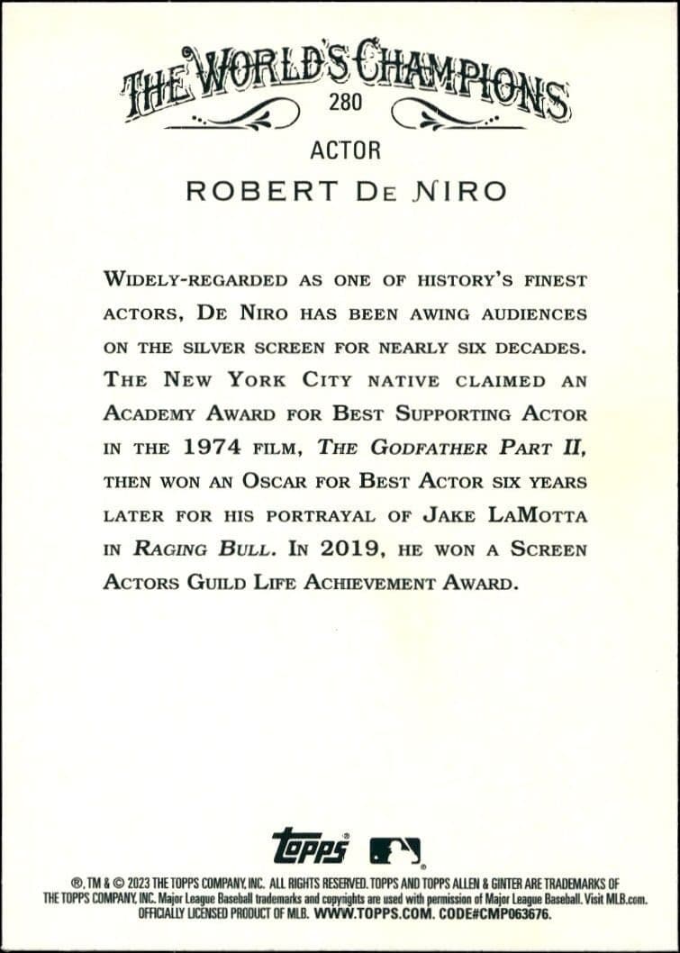 2023 Topps Allen & Ginter Robert De Niro #280 baseball trading card back