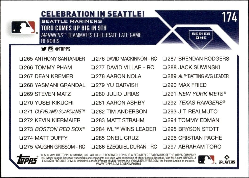 2023 Topps Celebration In Seattle! #174 baseball trading card back
