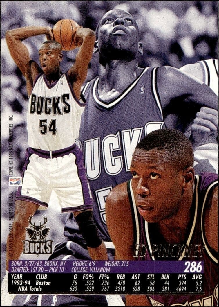 1994-95 Fleer Ultra Ed Pinckney #286 basketball trading card back