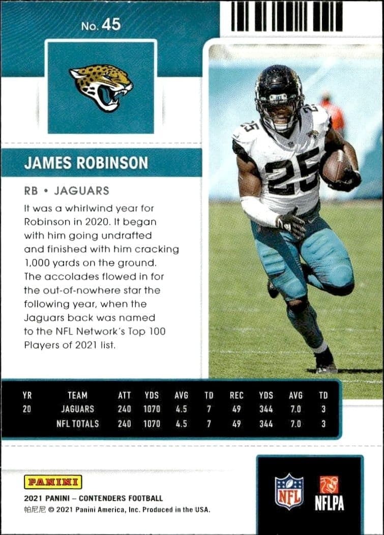 2021 Panini Contenders James Robinson #45 baseball trading card back