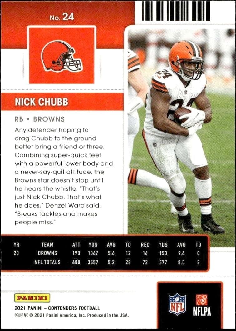 2021 Panini Contenders Nick Chubb #24 football trading card back