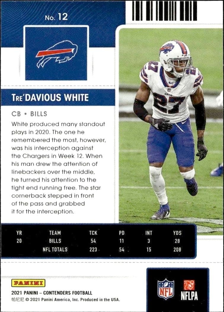 2021 Panini Contenders Tre'Davious White #12 football trading card back