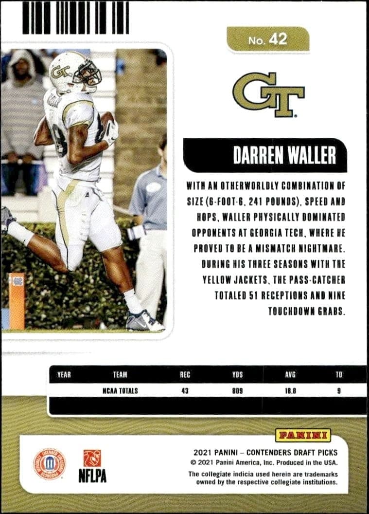 2021 Panini Contenders Draft Picks Darren Waller #42 football trading card back