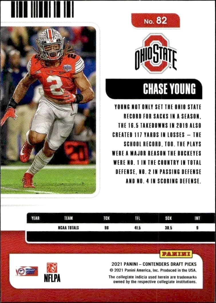 2021 Panini Contenders Draft Picks Chase Young #82 football trading card back