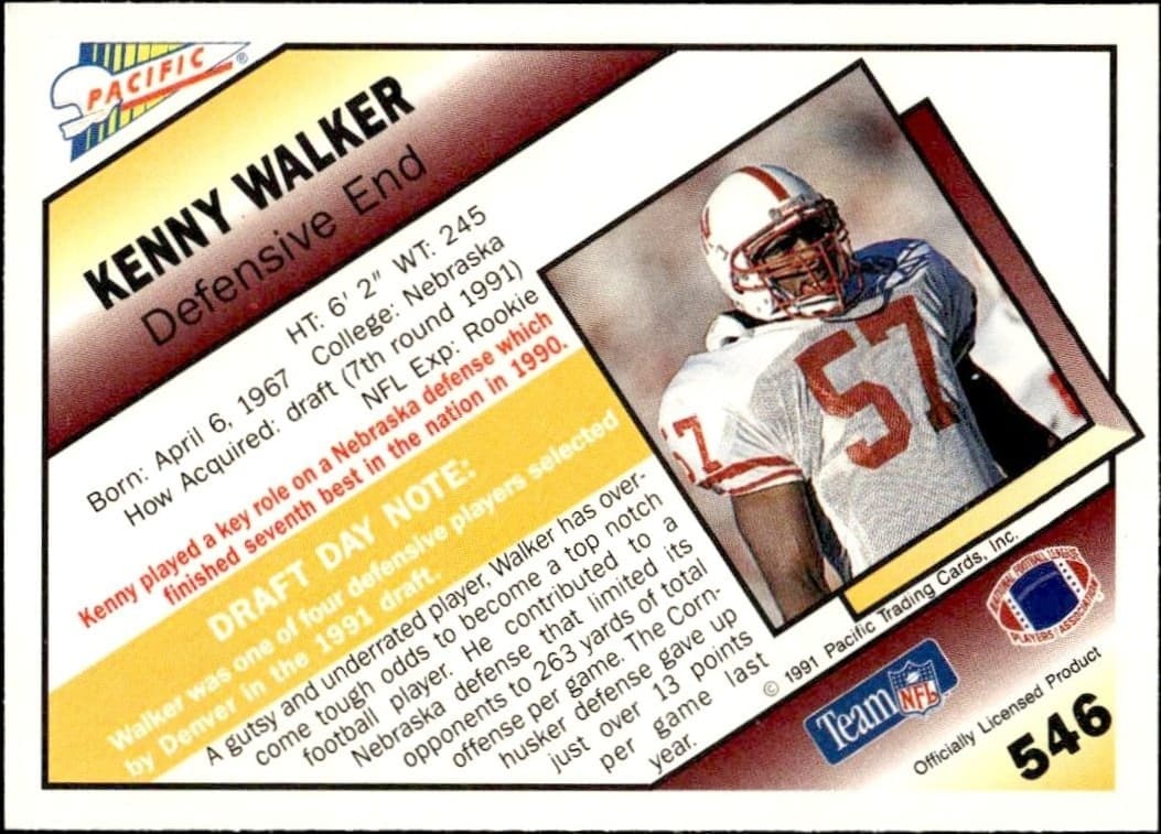 1991 Pacific Kenny Walker #546 football trading card back
