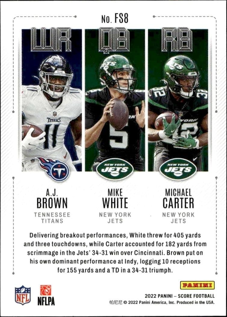 2022 Panini Score A.J. Brown #FS8 football trading card back