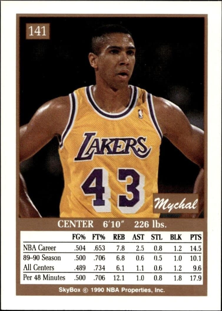 1990-91 Skybox Mychal Thompson #141 basketball trading card back