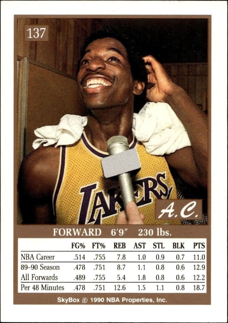 1990-91 Skybox A.C. Green #137 basketball trading card back