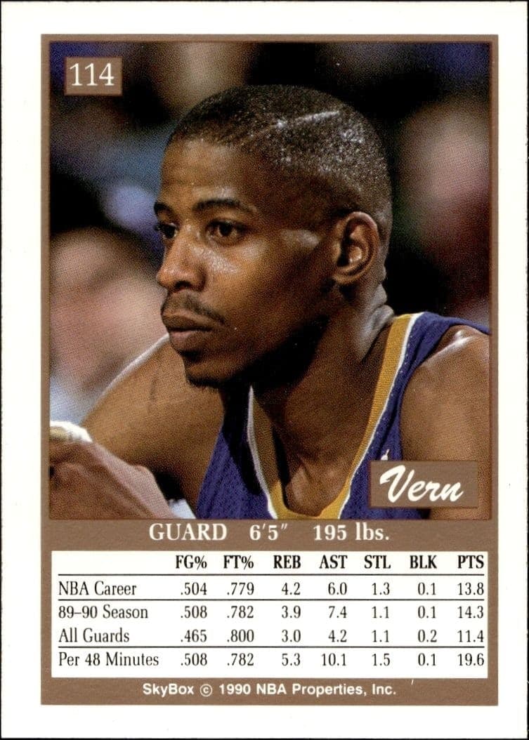 1990-91 Skybox Vern Fleming #114 basketball trading card back