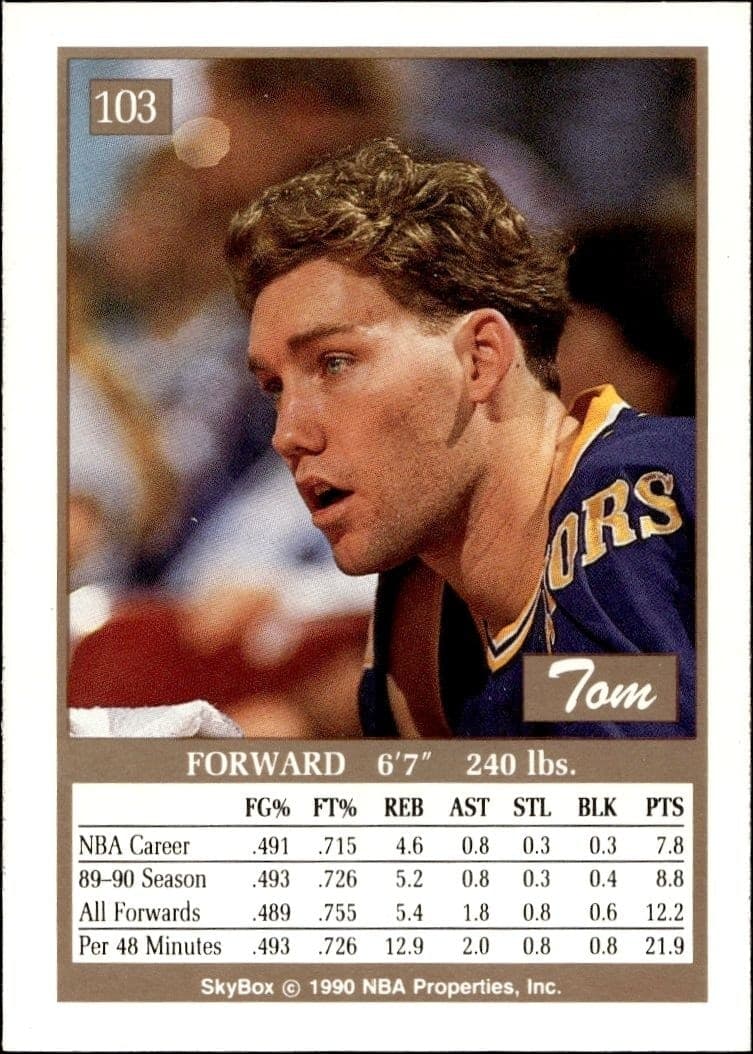 1990-91 Skybox Tom Tolbert #103 basketball trading card back