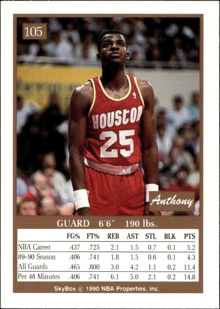 1990-91 Skybox Anthony Bowie #105 basketball trading card back
