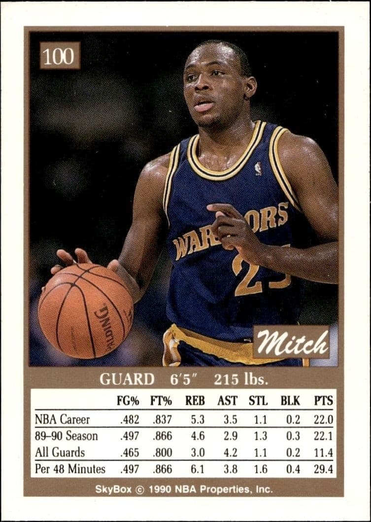 1990-91 Skybox Mitch Richmond #100 basketball trading card back