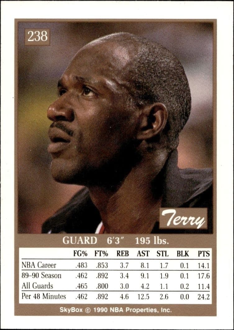 1990-91 Skybox Terry Porter #238 basketball trading card back