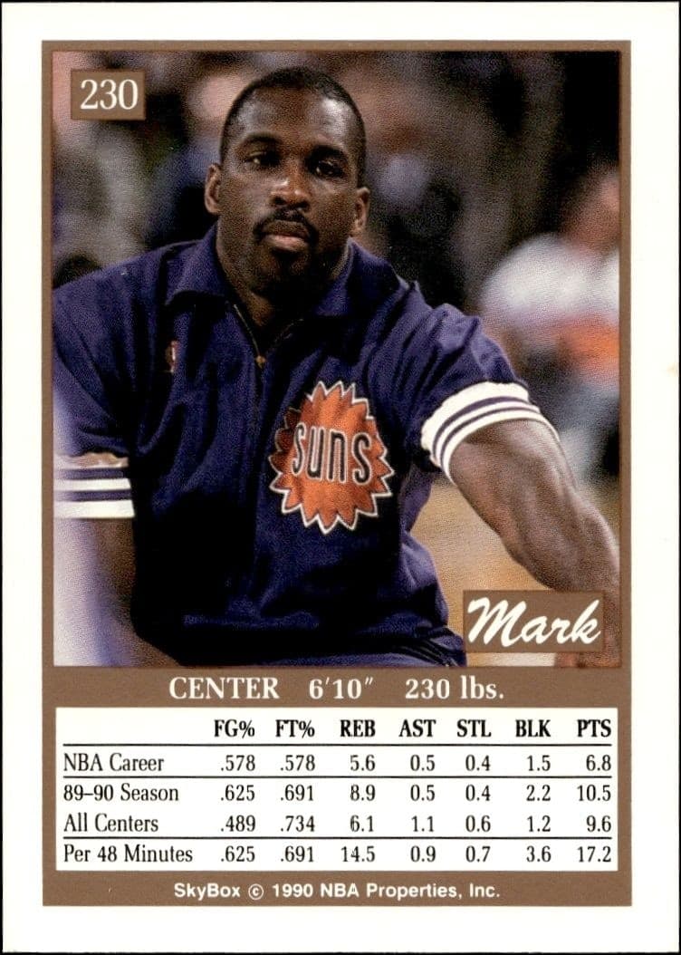 1990-91 Skybox Mark West #230 basketball trading card back