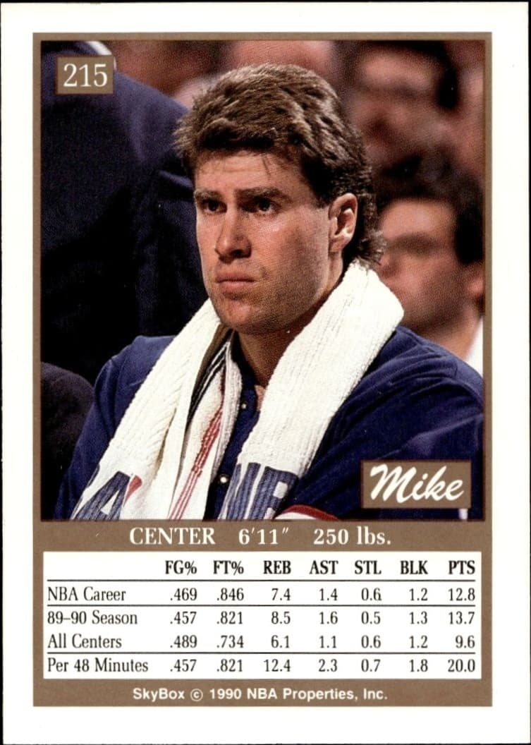 1990-91 Skybox Mike Gminski #215 basketball trading card back