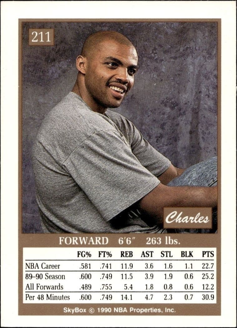 1990-91 Skybox Charles Barkley #211 basketball trading card back