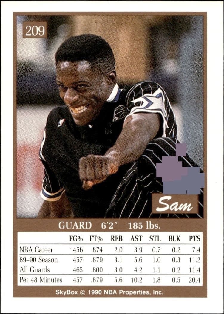 1990-91 Skybox Sam Vincent #209 basketball trading card back