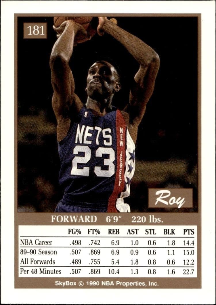 1990-91 Skybox Roy Hinson #181 basketball trading card back
