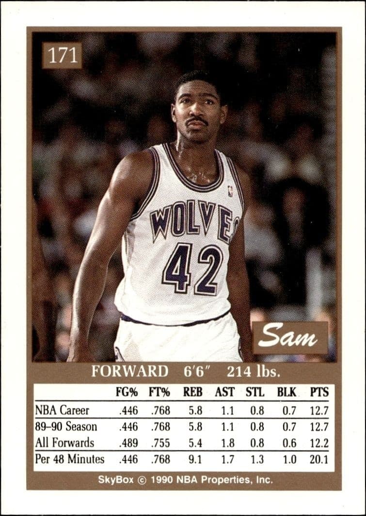 1990-91 Skybox Sam Mitchell #171 basketball trading card back