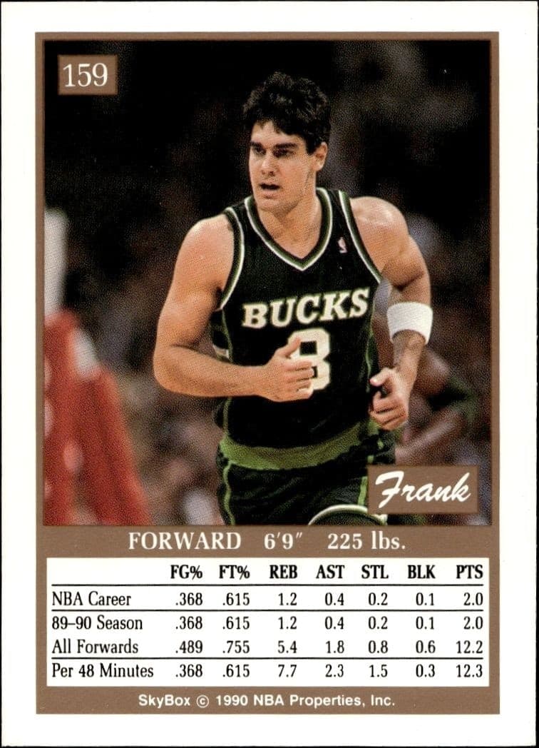 1990-91 Skybox Frank Kornet #159 basketball trading card back