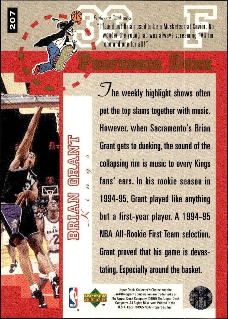 1995-96 Upper Deck Collector's Choice Brian Grant #207 basketball trading card back