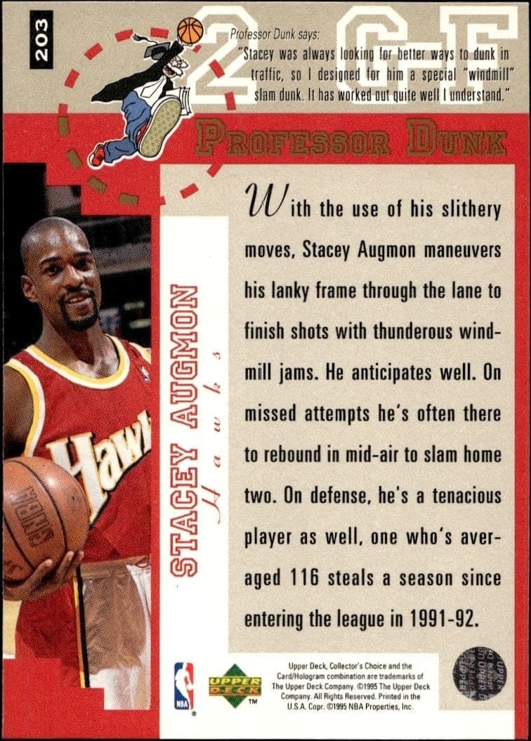 1995-96 Upper Deck Collector's Choice Stacey Augmon #203 basketball trading card back