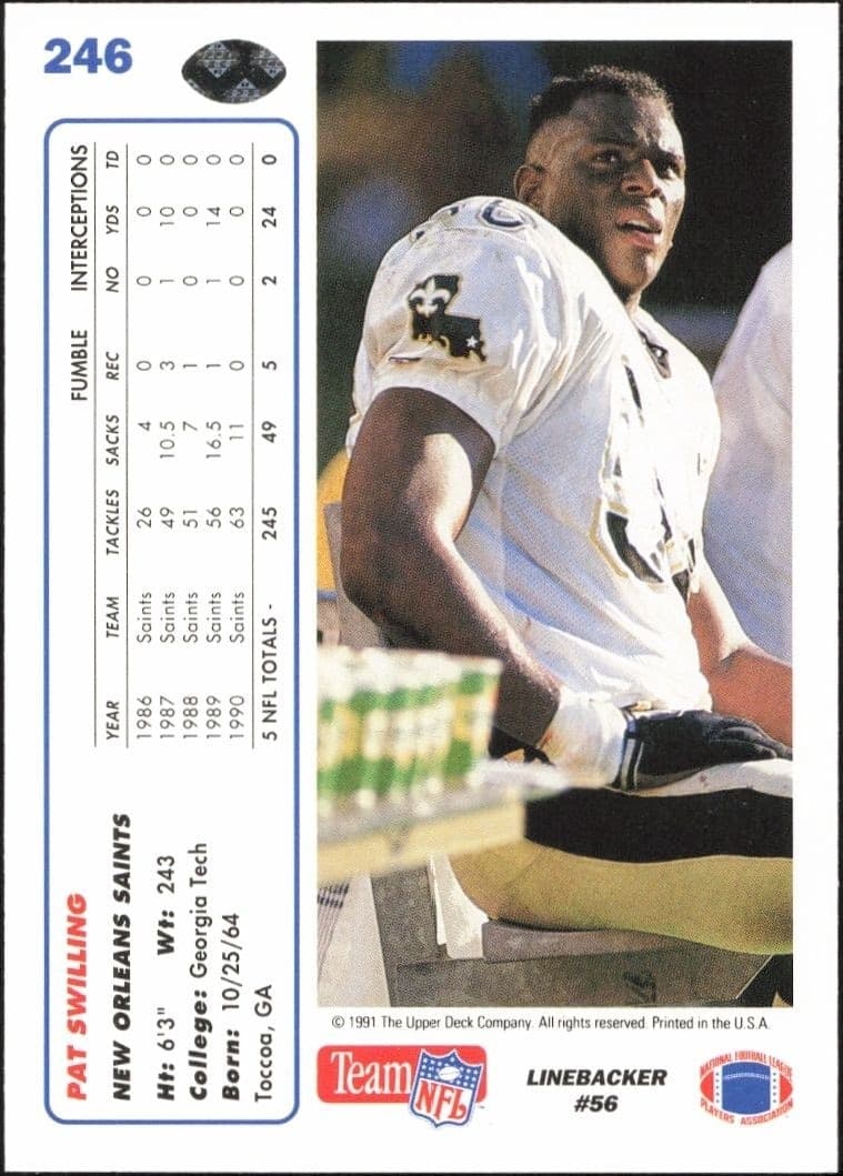 1991 Upper Deck Pat Swilling #246 football trading card back