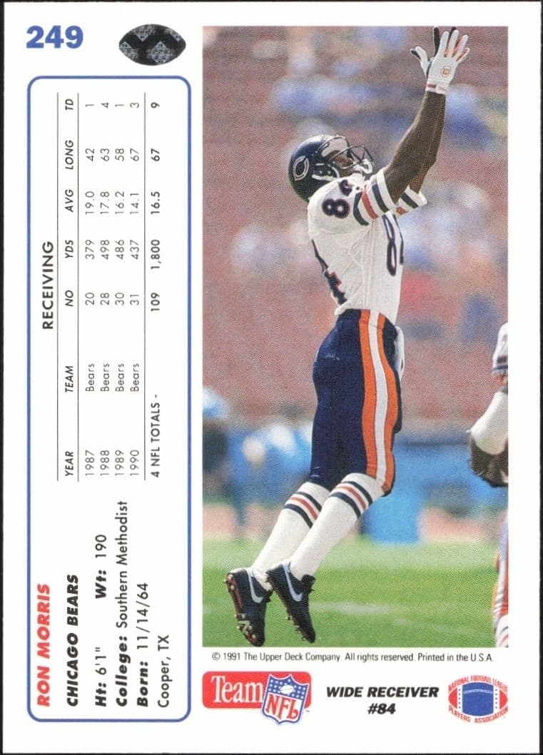 1991 Upper Deck Ron Morris #249 football trading card back