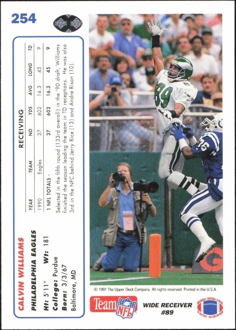1991 Upper Deck Calvin Williams #254 football trading card back