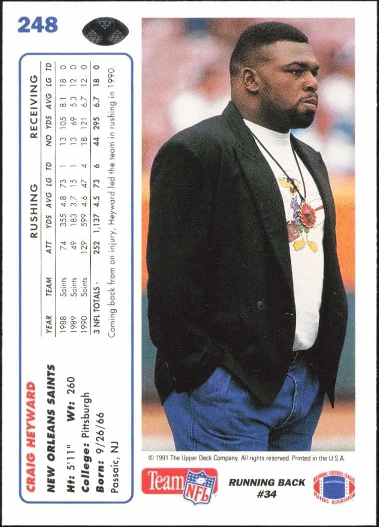 1991 Upper Deck Craig Heyward #248 football trading card back