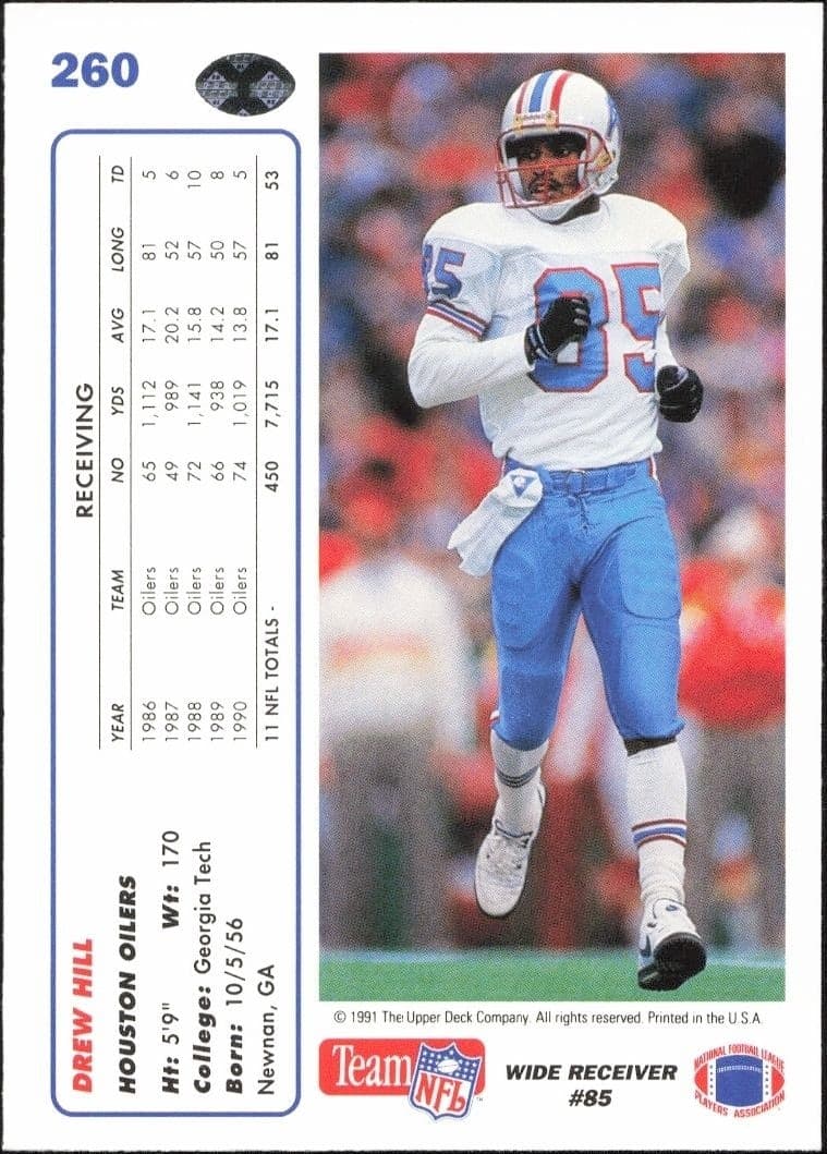 1991 Upper Deck Drew Hill #260 football trading card back