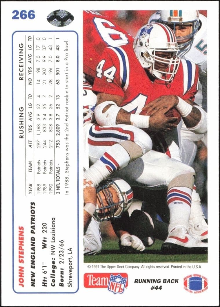 1991 Upper Deck John Stephens #266 football trading card back