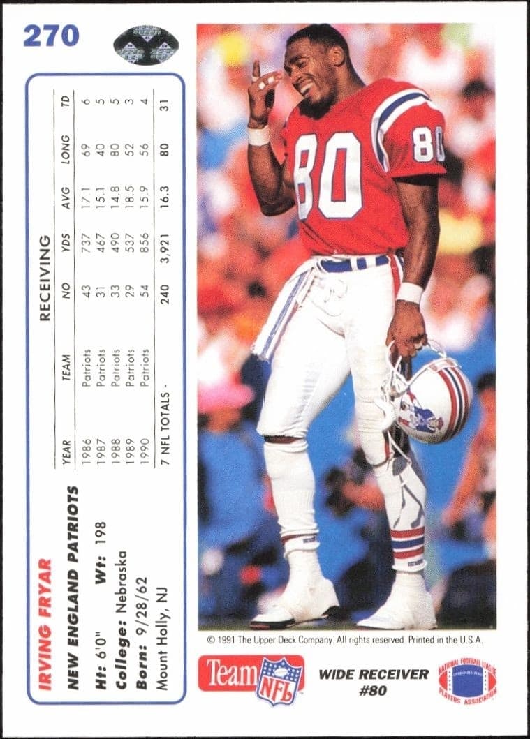1991 Upper Deck Irving Fryar #270 football trading card back