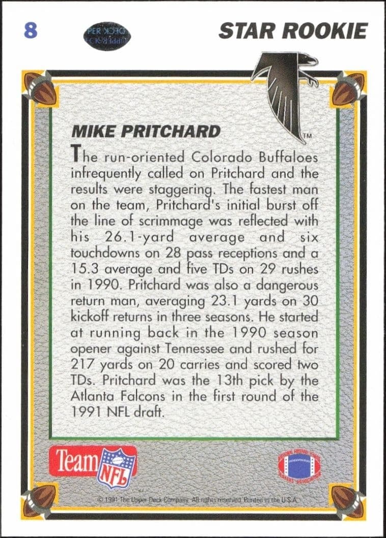 1991 Upper Deck Mike Pritchard #8 football trading card back